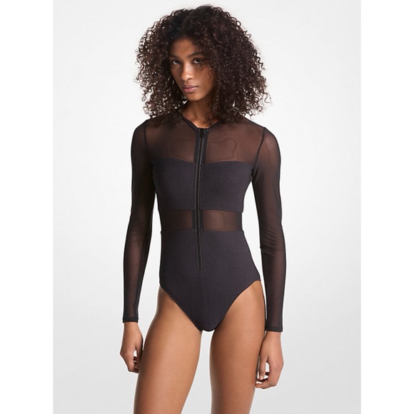 Michael Kors Stretch Nylon Zip-Up Swimsuit - Size 4 (Small) - Picture 1 of 13